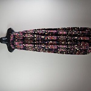 Anthropologie | Women's Floral Quilted Bodice Square Neckline Flowy Maxi Dress M